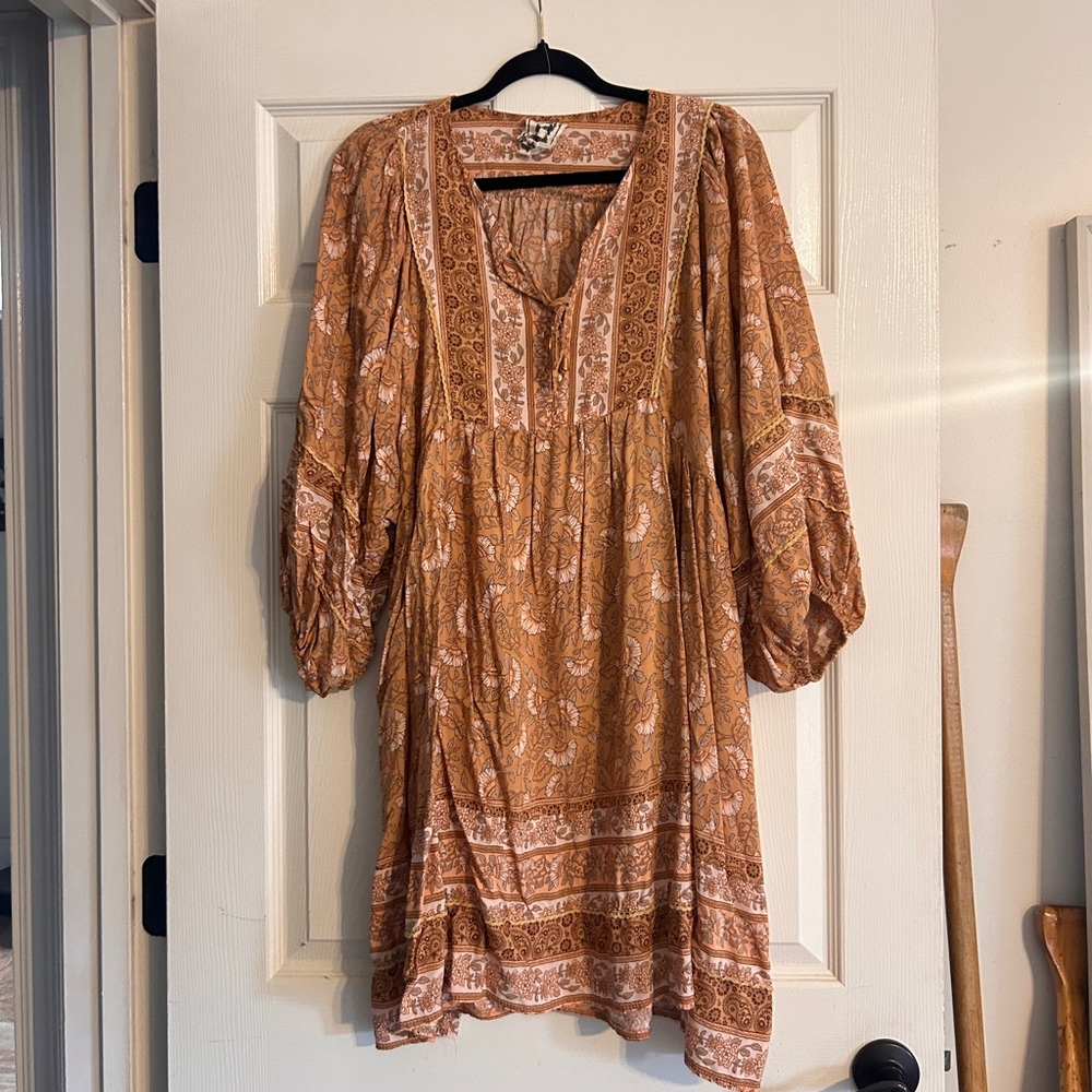 Jaase Rust Floral Mini Dress with Puff Sleeves